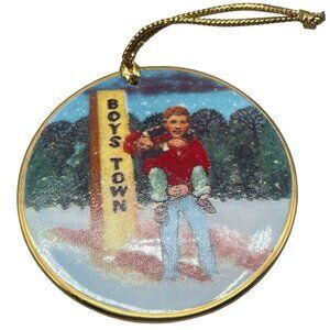 boys town Christmas tree ornament circle glass candle father Flanagan's READ